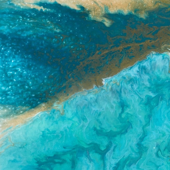 Turquoise Heaven - Coastal Fluid Art painting 16x20 - Picture 8 of 9